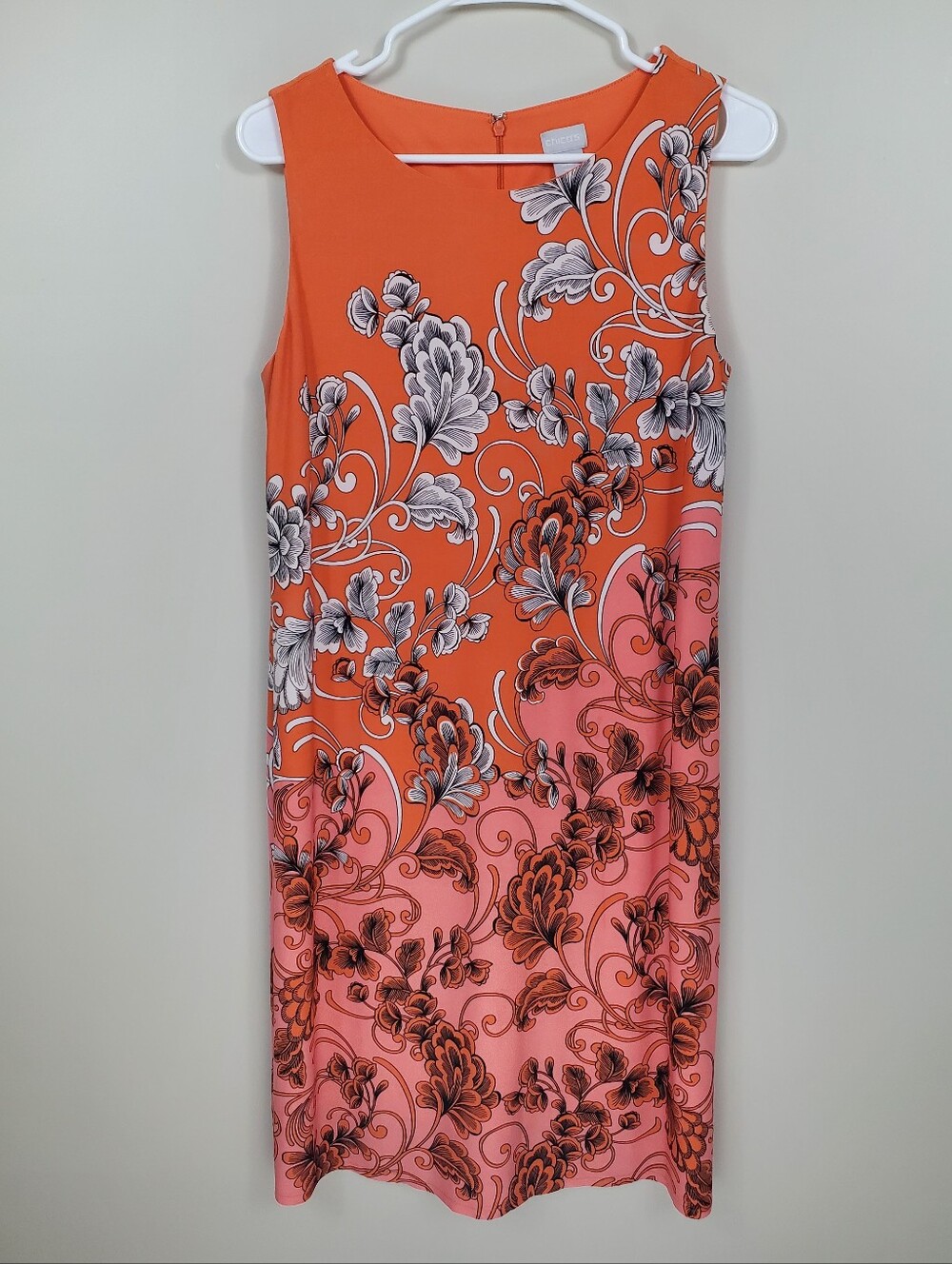 Chico's Size 4 Pink Orange Floral Colorblock Sleeveless Fully Lined Dress